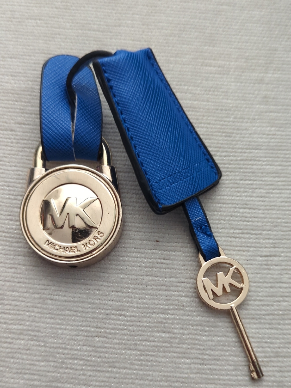 Michael Kors Bright Blue Saffiano Leather Hang Tag, Key, And Lock